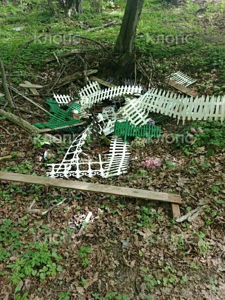 В лесополосе под Цветково неизвестные перевернули и разбросали надгробия и таблички с фотографиями питомцев. Некоторые памятники были установлены совсем недавно; захоронения подпадают под правила утилизации биологических отходов.