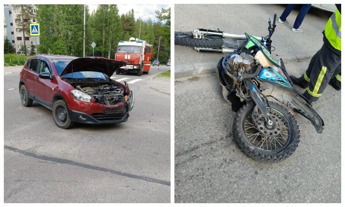 В ДТП в Костомукше (Карелия) питбайк врезался в Nissan Qashqai: двое детей получили травмы и были госпитализированы, причины аварии выясняют.