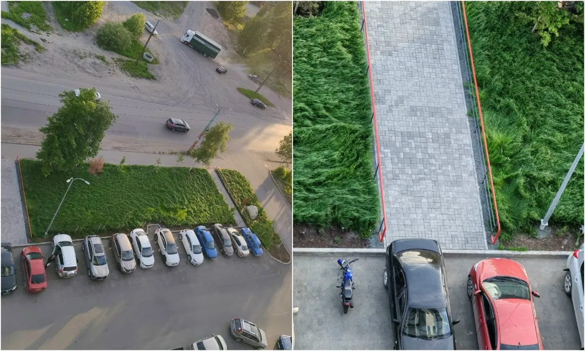 Жительница дома на улице Зайцева не может добраться до подъезда из‑за машин, которые перекрывают пешеходную дорожку. Ей приходится идти по проезжей части и рисковать безопасностью.