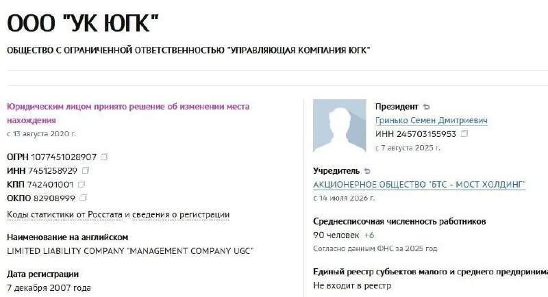 Управляющую компанию холдинга приобрело АО «БТС‑Мост Холдинг» Руслана Байсарова — пакет акций ранее был национализирован и выставлен на аукцион.