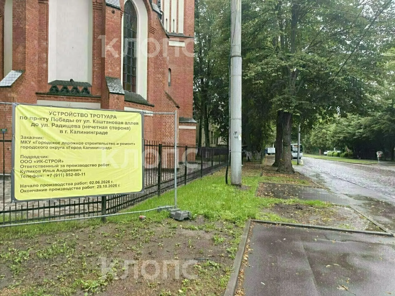 На участке от Радищева до Каштановой аллеи возобновили работы по ремонту тротуара. Местные обеспокоены возможным повреждением корней и ветвей старых деревьев.