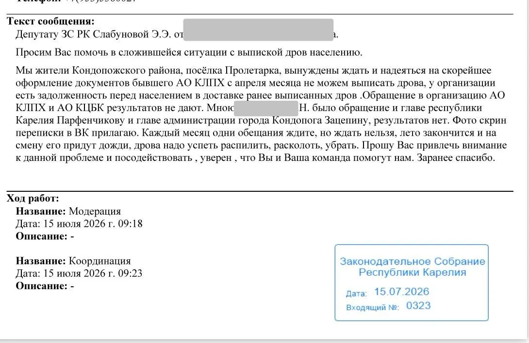 Посёлки Пролетарка и Кяппесельга лишились возможности получить дрова: заготовка заблокирована, древесину вывозят поездами, прокуратура рассматривает депутатский запрос.