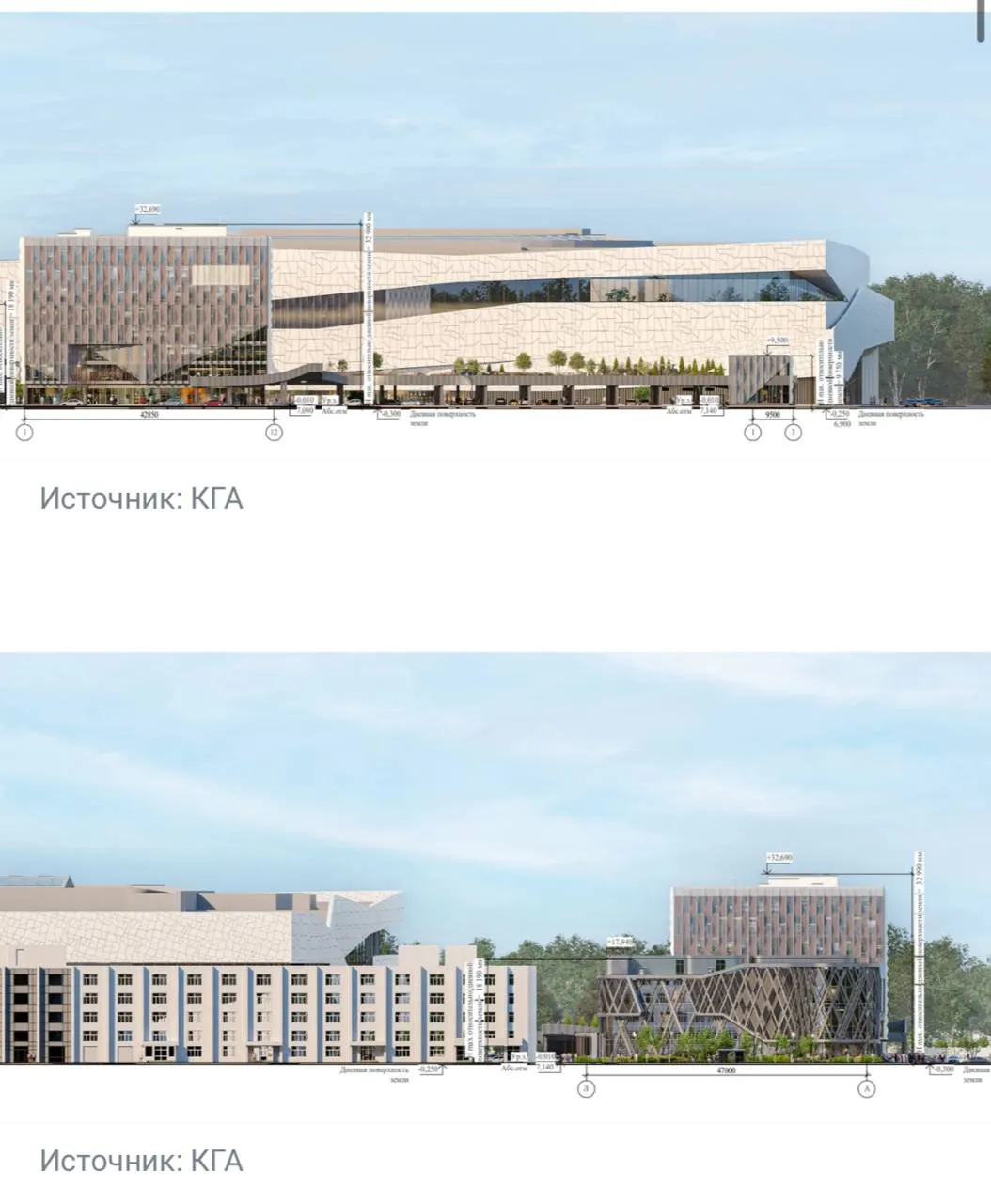 У ТРК «Охта Молл» запланирован аквапарк с термальным комплексом, высоты зданий — 18,19 м, 32,99 м и 9,75 м.
