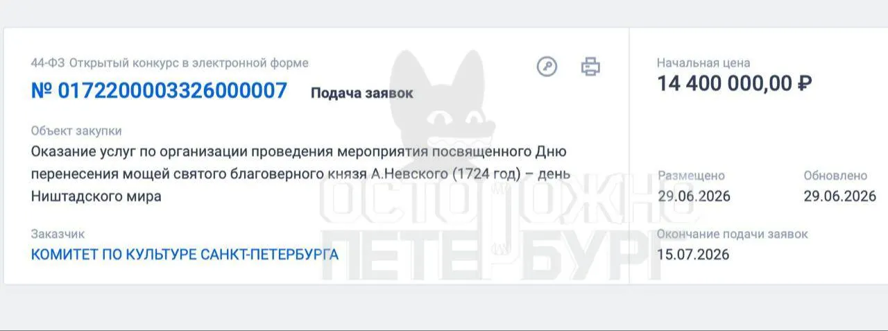 Организация церемоний и сопутствующих мероприятий будет осуществляться на территории Александро‑Невской лавры, площади Александра Невского и Невского проспекта.