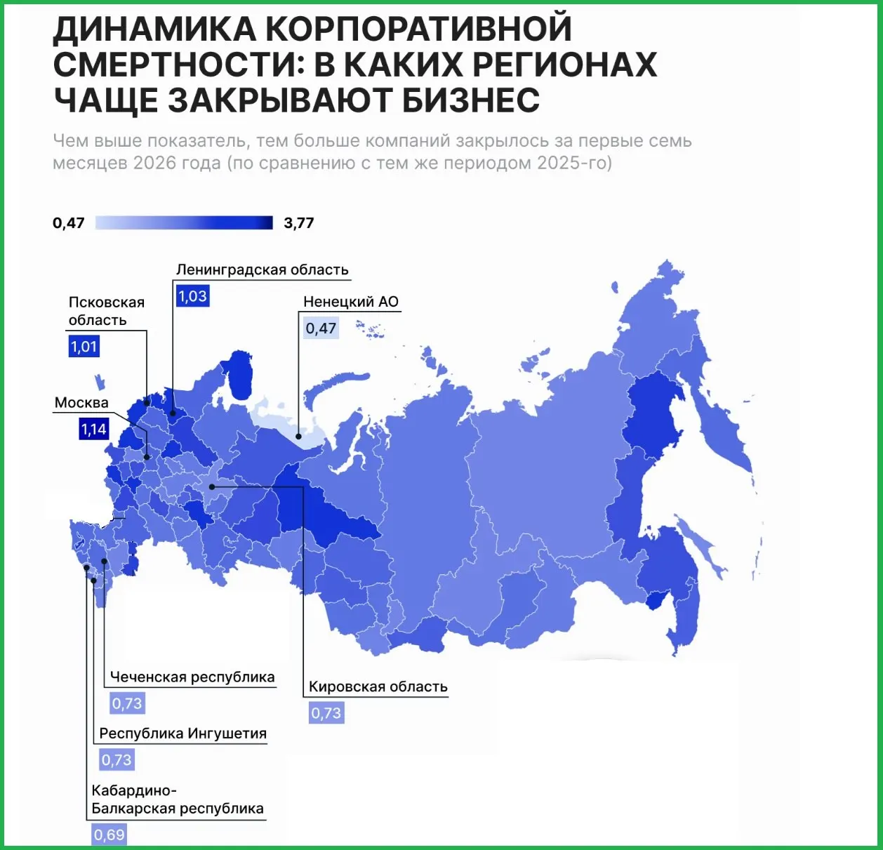 Москва, Ленинградская и Псковская области возглавили рейтинг по закрытию бизнеса на 1 августа.