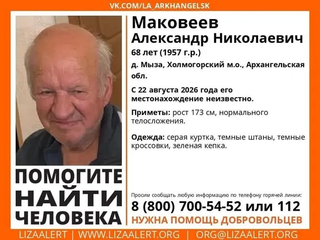 68-летний Александр Маковеева пропал три дня назад в окрестностях деревни Мыза. Полиция и волонтёры проводят активные поиски; призывают сообщать любую информацию по телефонам 112 и 8-800-700-54-52.