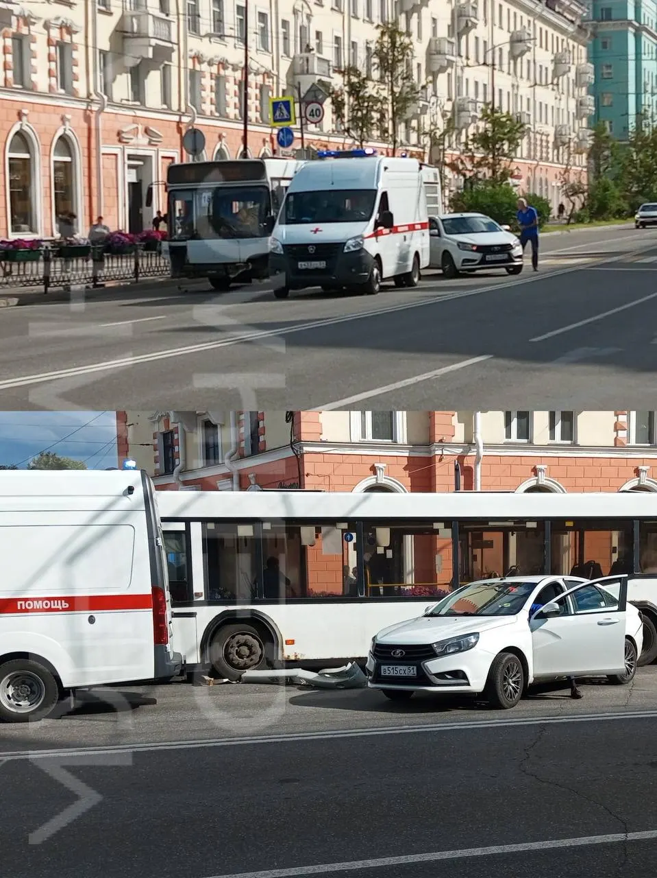 На площади «Пять Углов» столкнулись автобус №18 и белая Lada Granta. На место прибыла скорая помощь, обстоятельства аварии уточняются.