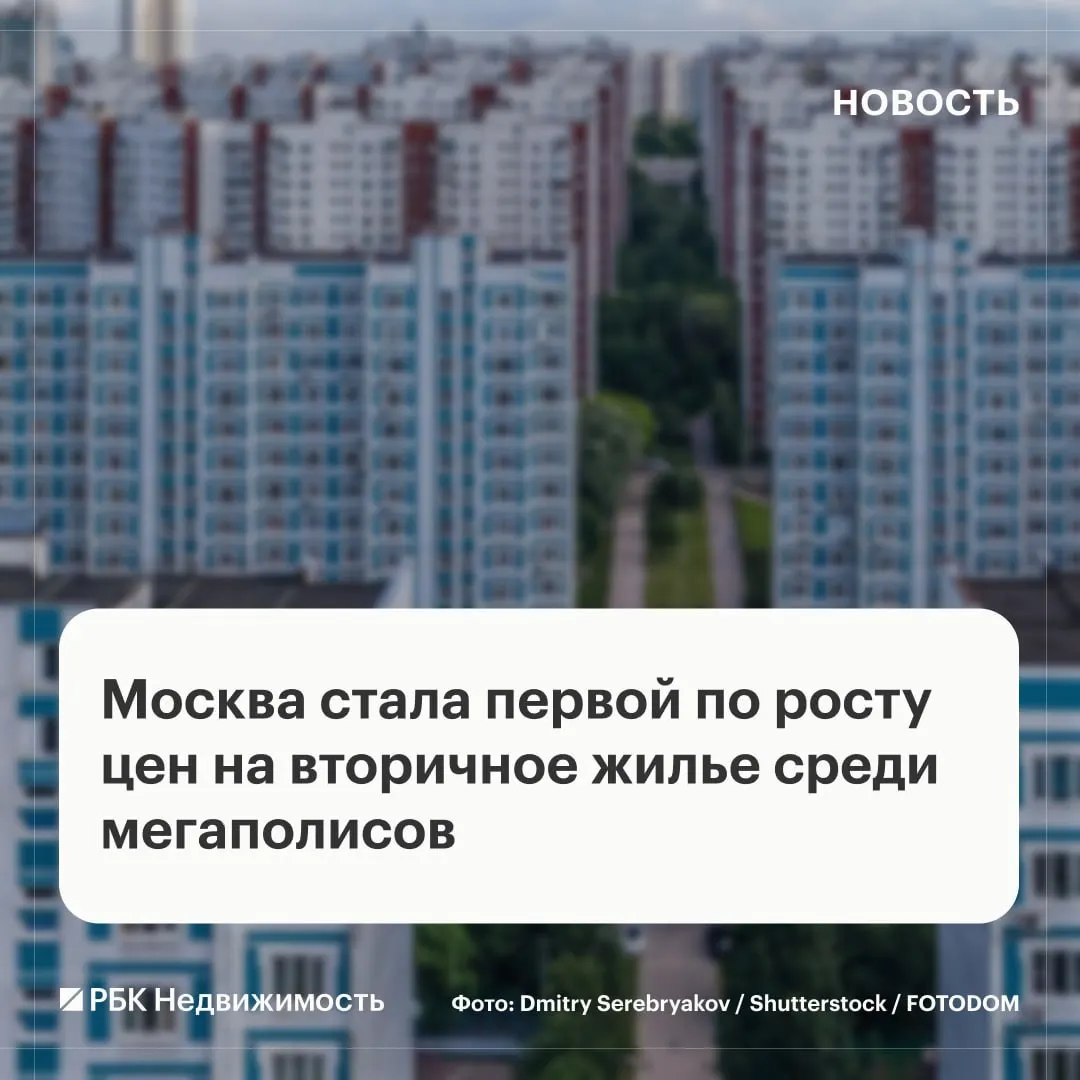 Москва зафиксировала самый высокий рост цен на квадратный метр вторичного жилья за месяц — +5,4% до 598,7 тыс. ₽. Санкт-Петербург и Екатеринбург занимают вторые места.
