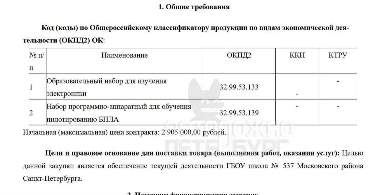 Школа №537 в Московском районе Петербурга закупила дроны и комплектующие на сумму около 3 млн рублей. Дополнительно развивают базу по безопасности, вложения близки к 1 млн рублей.